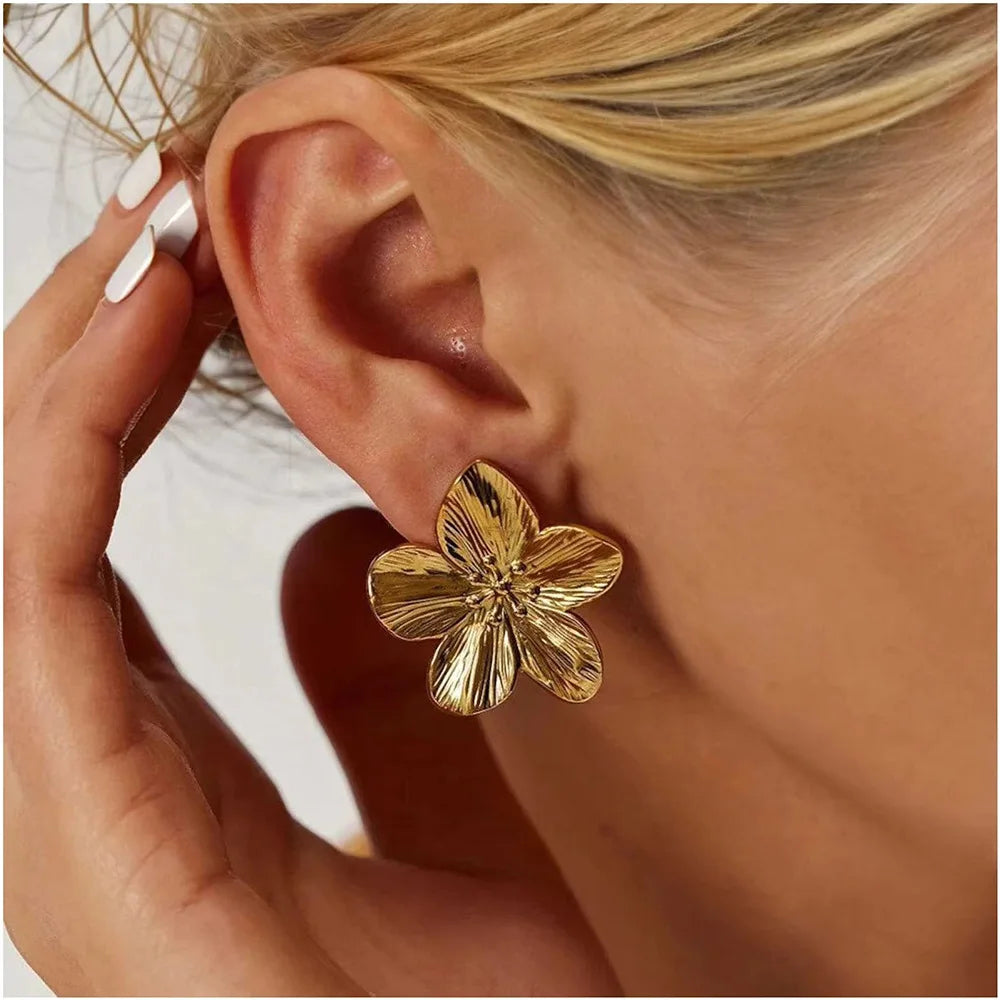 2PC Stainless Steel Flower Earrings