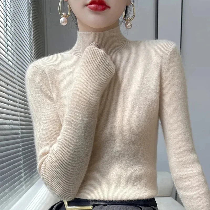 MEXZT Women's Solid Half Turtleneck Sweater
