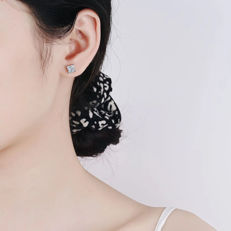 Sterling Silver Square Crystal Earrings
