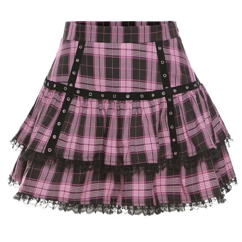 Gothic Lace Ruffle Mini Skirt for Women