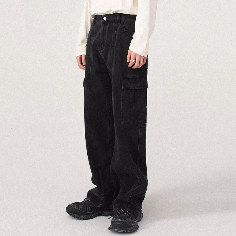 Men Baggy Oversize Cargo Jeans Male Wide Streetwear Hip Hop Pants Harajuku Fashion Straight Leg Black Blue Loose Denim Pants