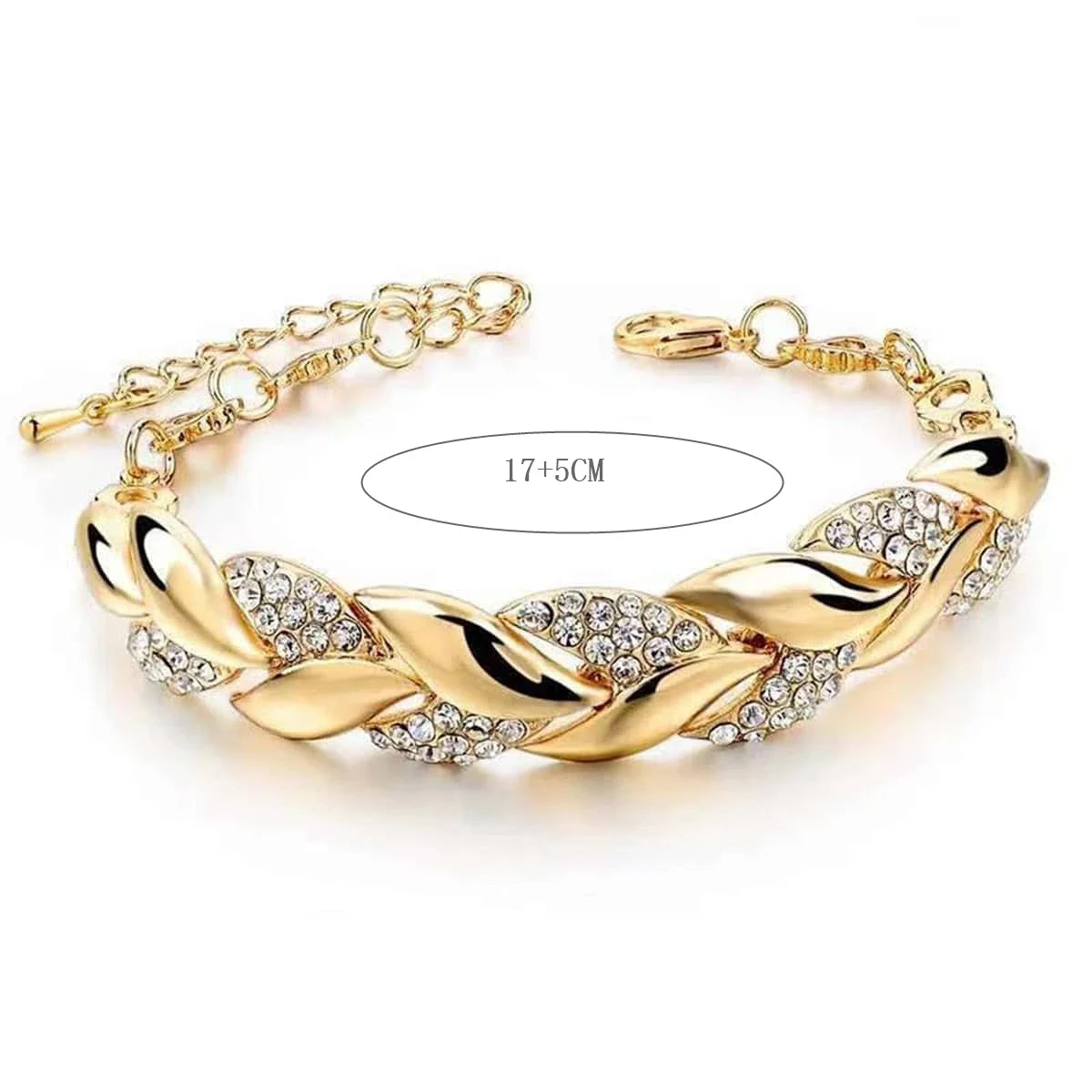 Gold Twisted Leaf Crystal Bracelet