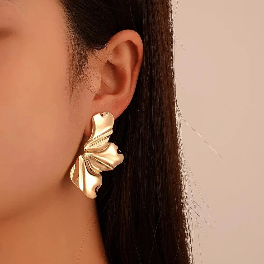 Big Metal Flower Shape Stud Earrings
