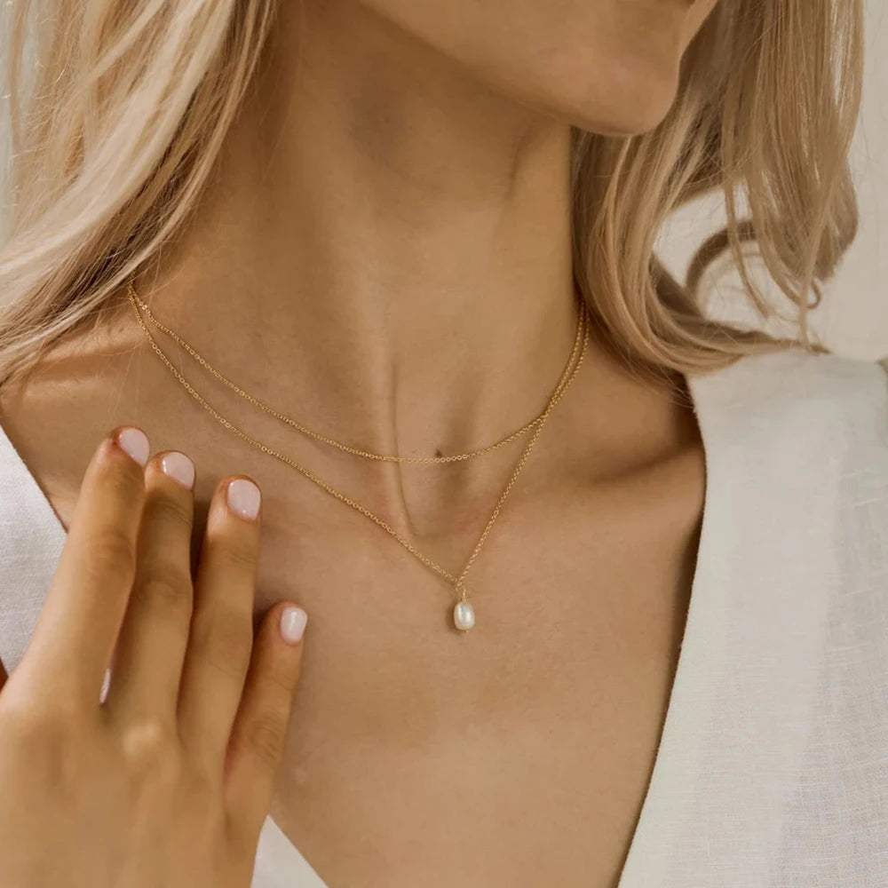 Minimalist Freshwater Pearl Double Layer Necklace
