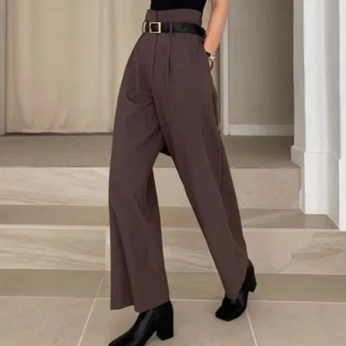Chic Retro Lapel ort One Button Suit Jaet High Waist Wide Leg Pants