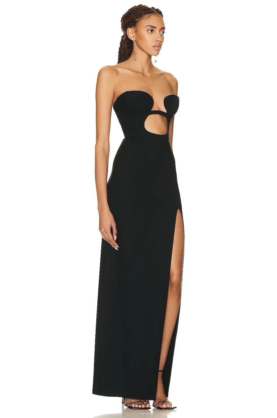 2024 New Summer Black Strapless Long Split  Bandage Dress
