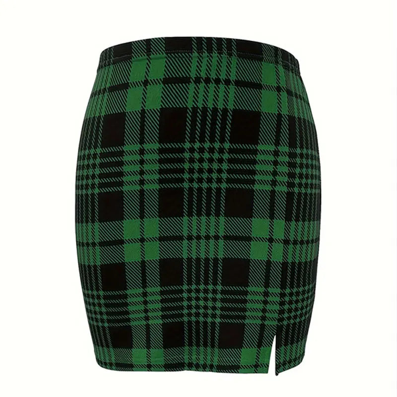 Plaid High-Waist Pencil Mini Skirt