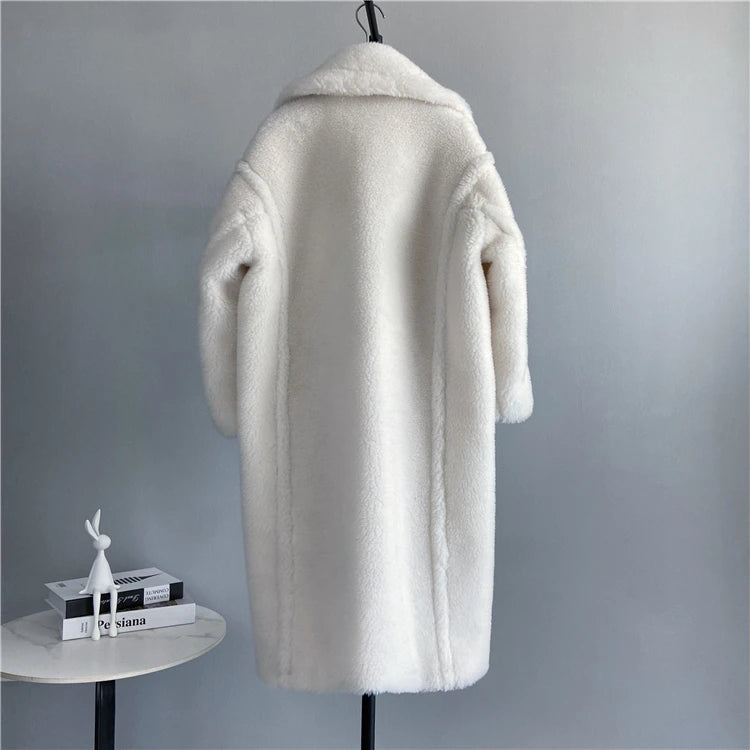 Winter Jacket Women Long Coat  Wool Woven Fabric Thick Warm