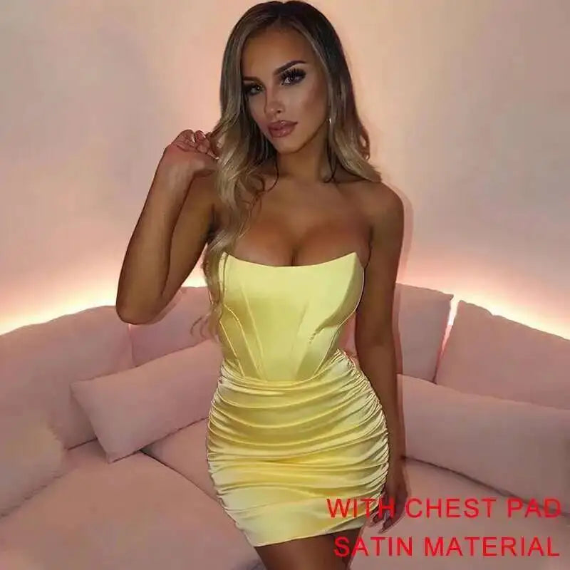 Giyu Night Club Party Woman Dress Sexy Bodycon Glitter Strapless Mini Short Prom Robe 2025 Summer Elegant Ruched Black Vestidos