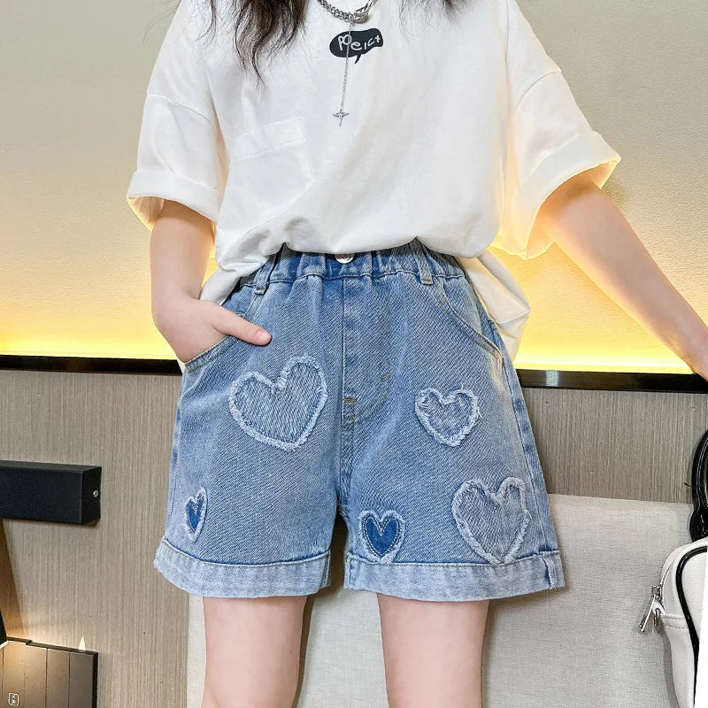 Girls' Pearl Heart Denim Shorts