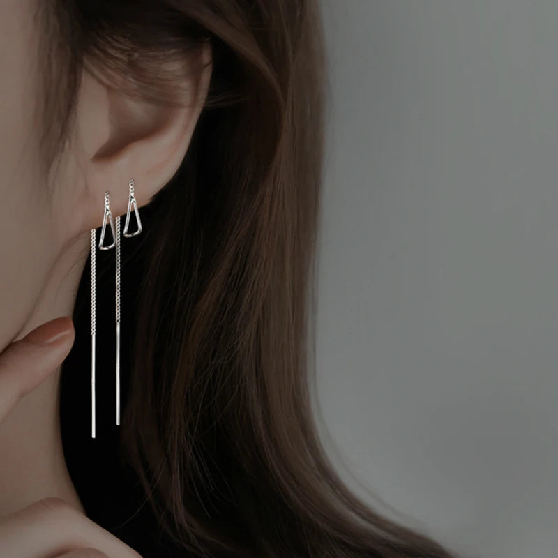 S925 Silver Star Line Tassel Earrings