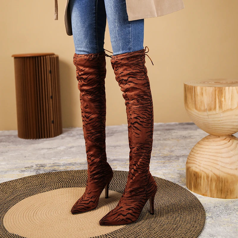 Ladies Fashion Leopard Print Over Knee Boots