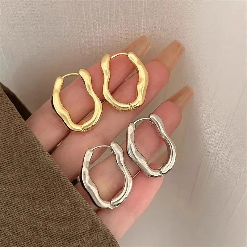 Gold Metallic Geometric Hoop Earrings