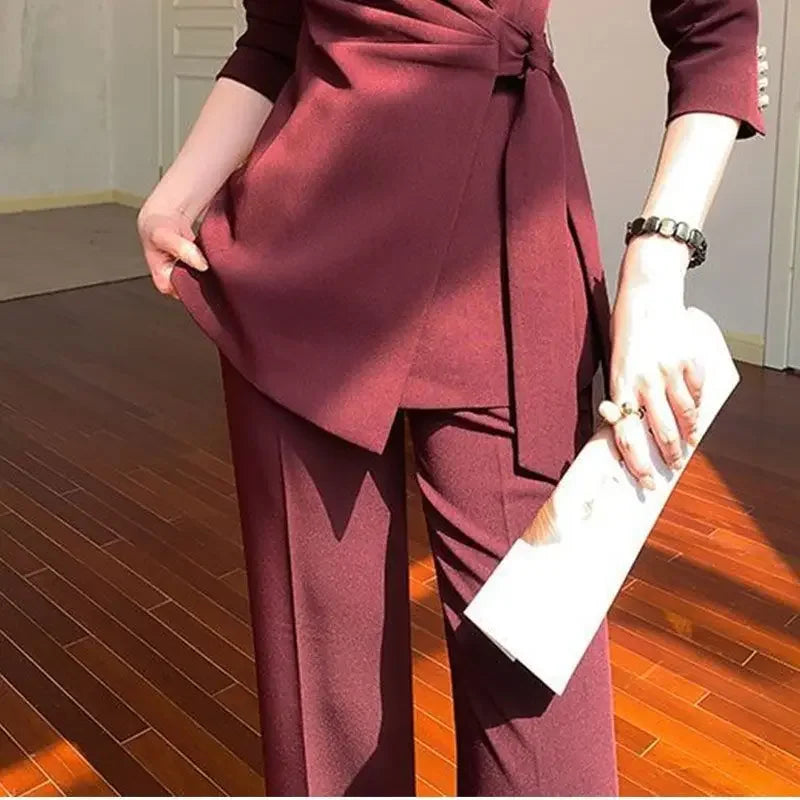 Ankela Red Suit Set Women's Spring Autumn New Butterfly Knot Popular This Year Casual Style Fashionable Chinese Style Suit