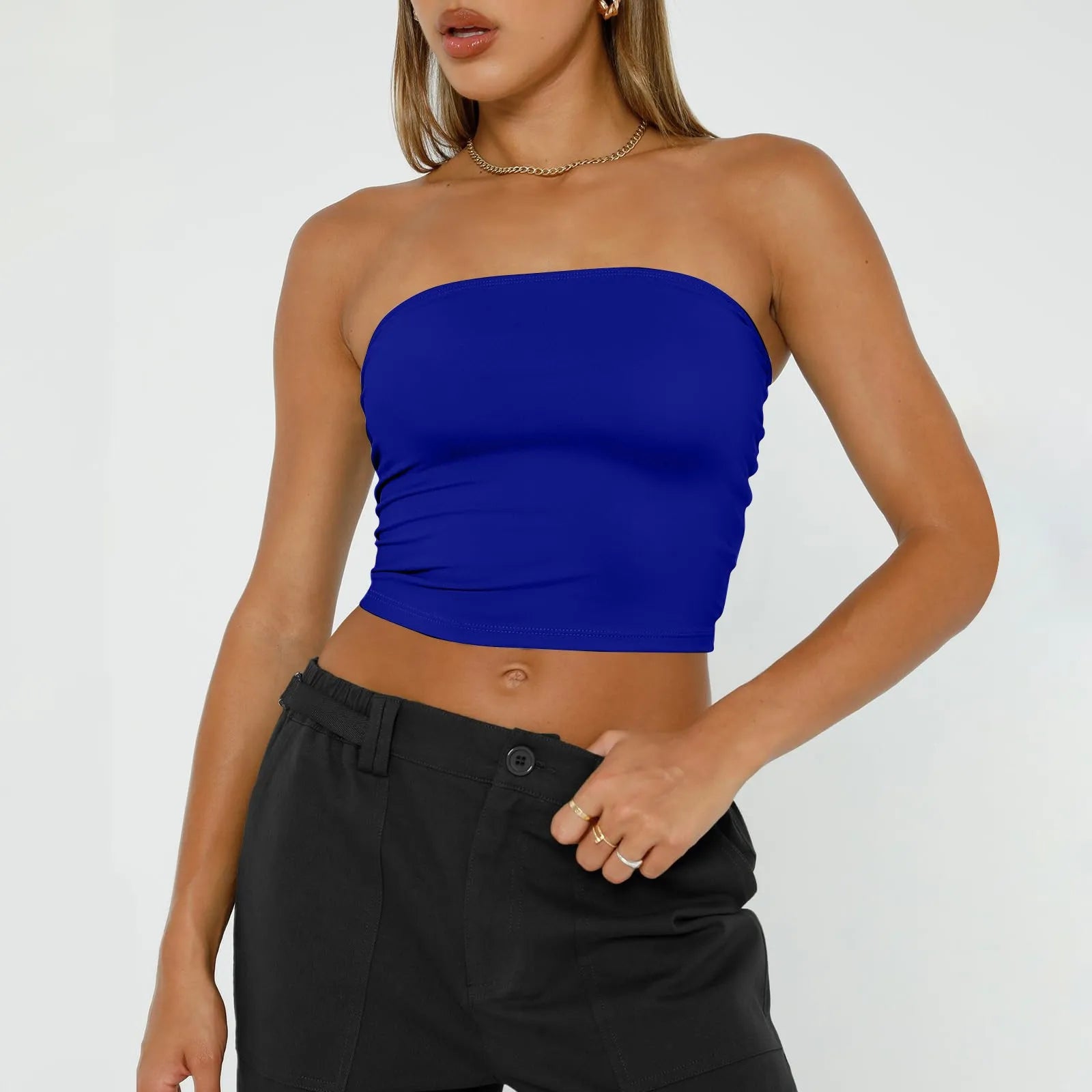 Women's Sexy Fashiopn Tube Tops Strapless Crop Tops Basic Backless Sleeveless Bandeau Cute Summer Outfits Sexy Solid Tops