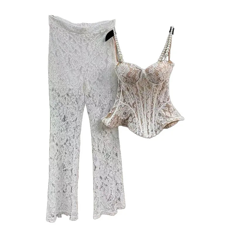 KUCLUT 2026 Spring New Items Pearl Strap Puff Strap Camisole Slim Fit Lace