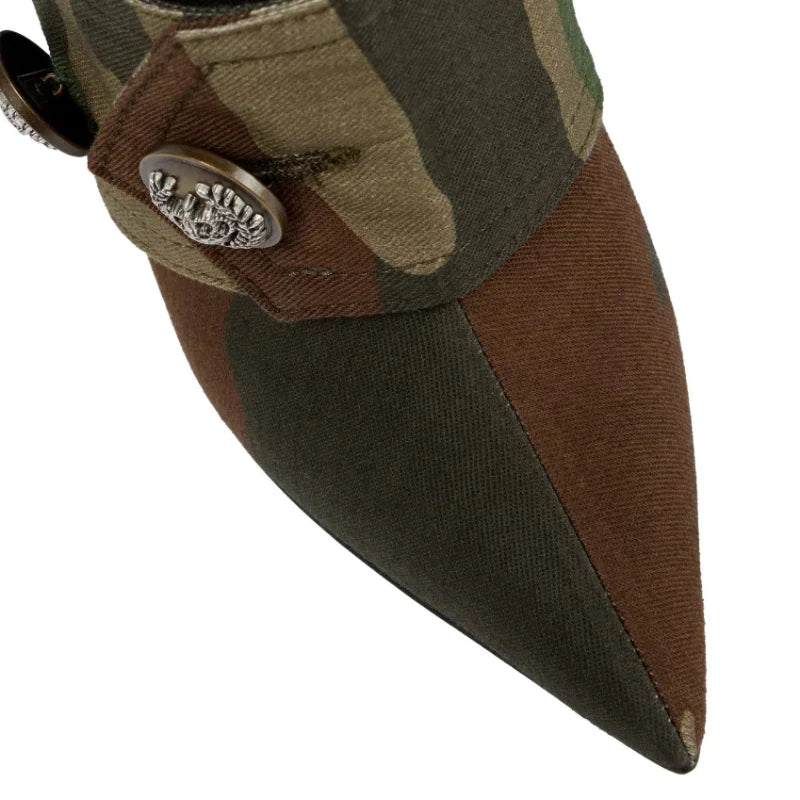 Boots Children 2024European and American New Camo Thin Heel Knee Length Boots Pointed High Heel Willow Nail Large Boots