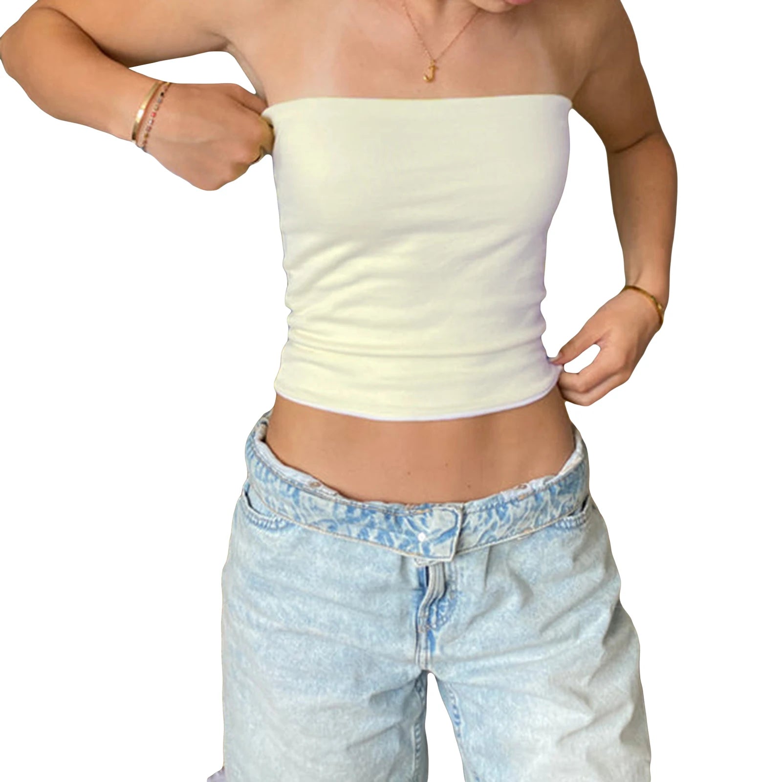 Women's Tube Tops Sleeveless Strapless Off Shoulder Crop Tops Shirt for Party Club Short Tank Top Summer