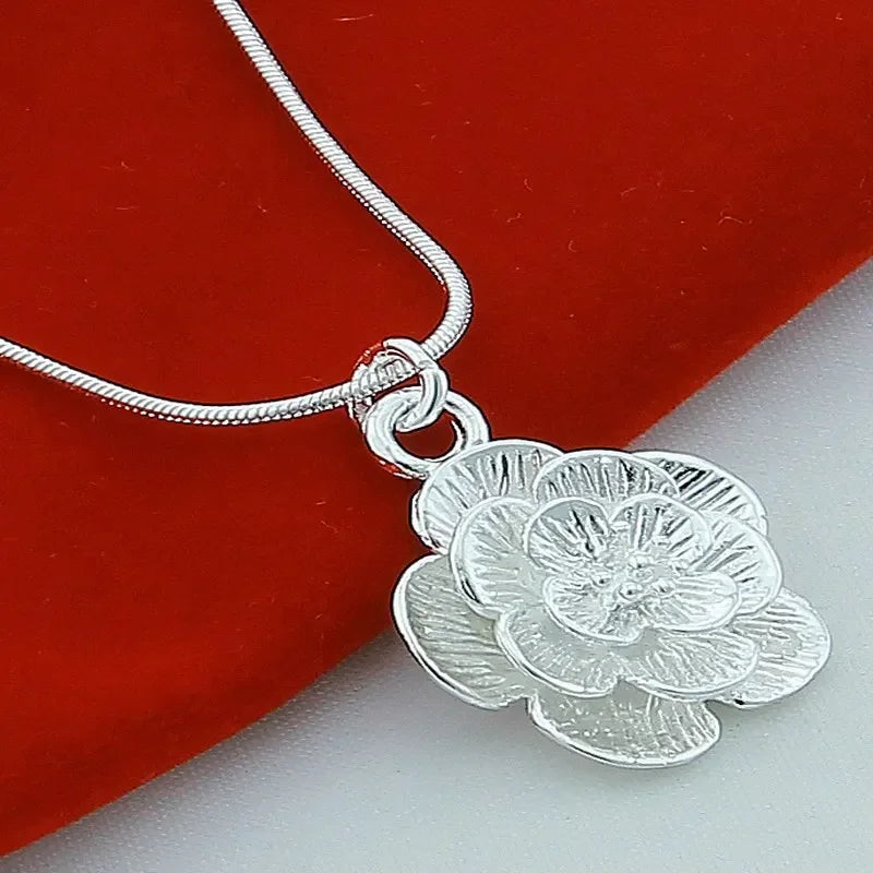 925 Sterling Silver Rose Flower Pendant Necklace