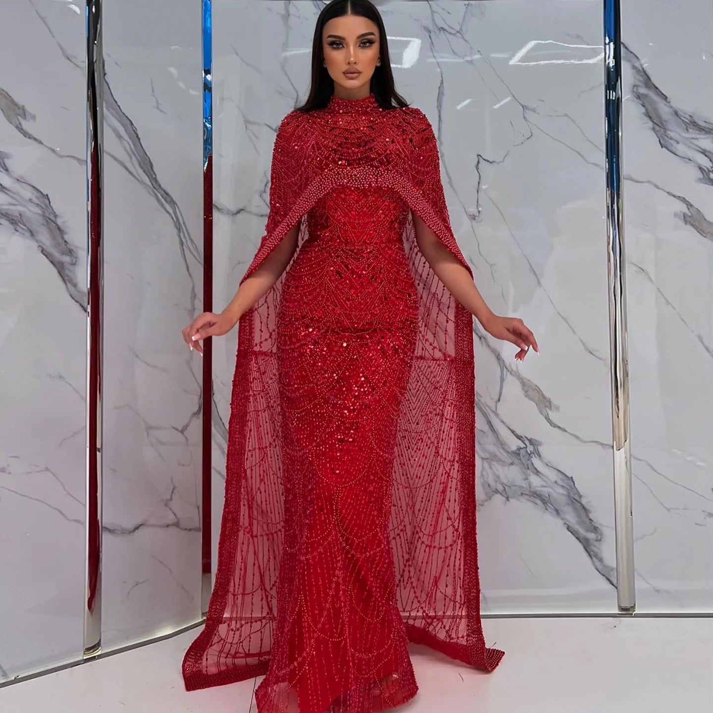 Sharon Said Luxury Pearls Dubai Champagne Evening Dresses