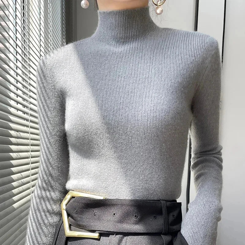 MEXZT Women's Solid Half Turtleneck Sweater