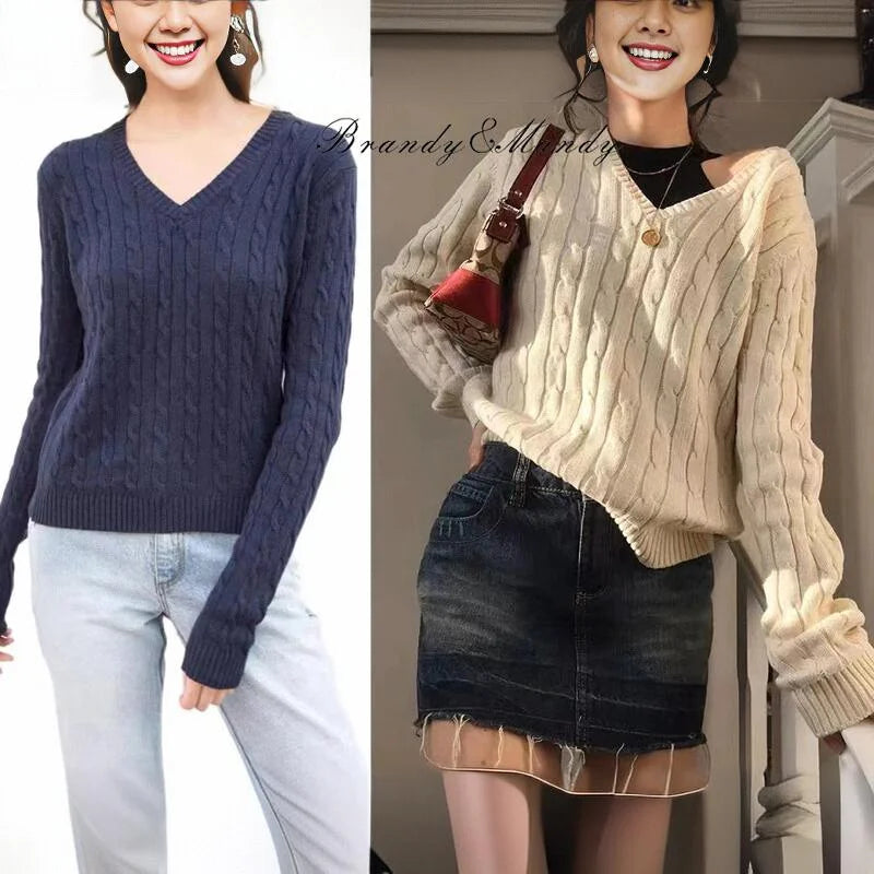Brandy Mandy Women's V-Neck Crop Sweater