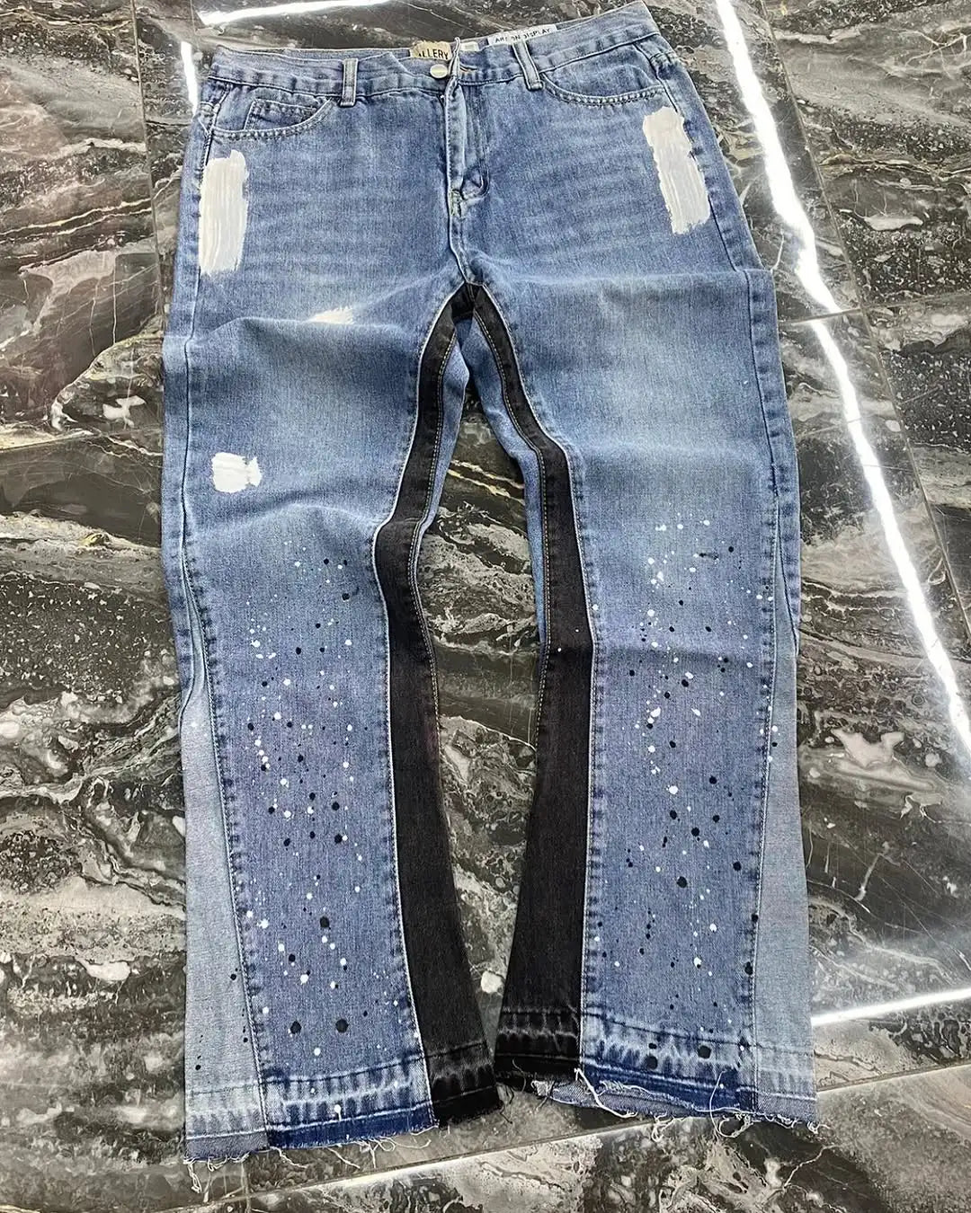 Streetwear Splashed Ink Patchwork Baggy Jeans Men Women Clothing Tie Dye Trendy Pants American Straight Slim Micro-flard Pants