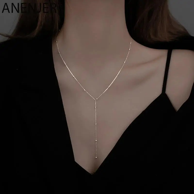 Silver Beads Tassel Clavicle Necklace