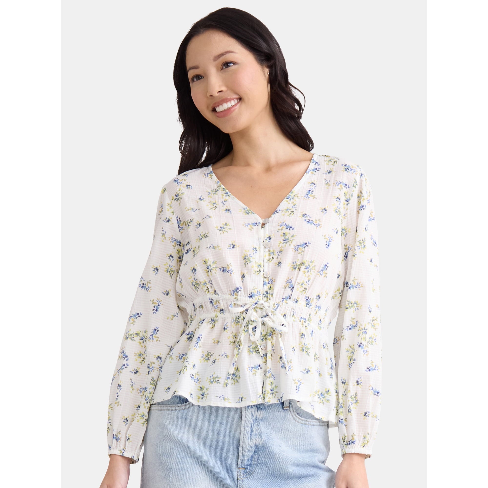 Women's Plus Long Sleeve Woven Top