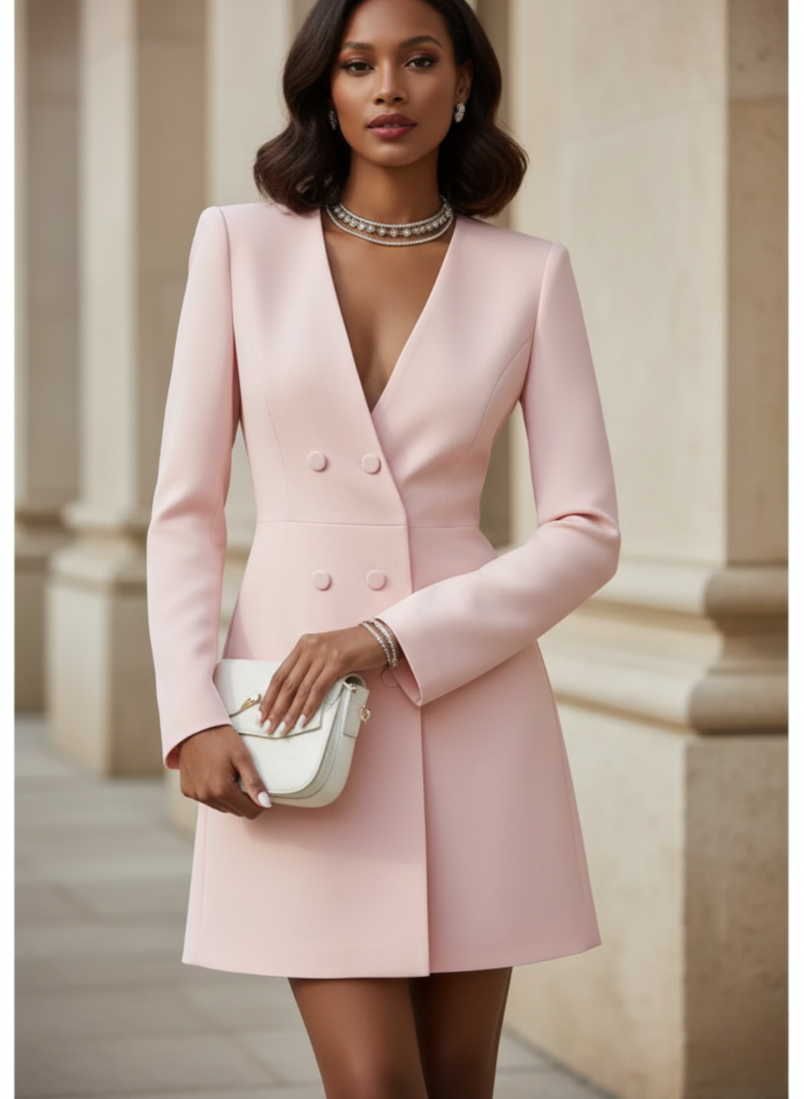 Women's Fashion Solid Button Blazer Short Dresses Autumn Winter Sexy V-neck Party Dress  Office Ladies Long Sleeve Slim Dress