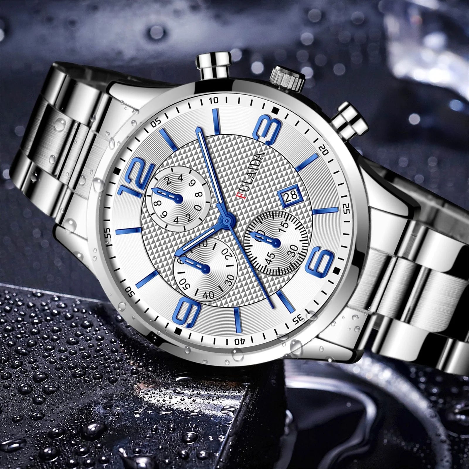 Watches for Men Fashion Sport Stainless Steel Case Steel Band Quartz Analog Wrist Watch