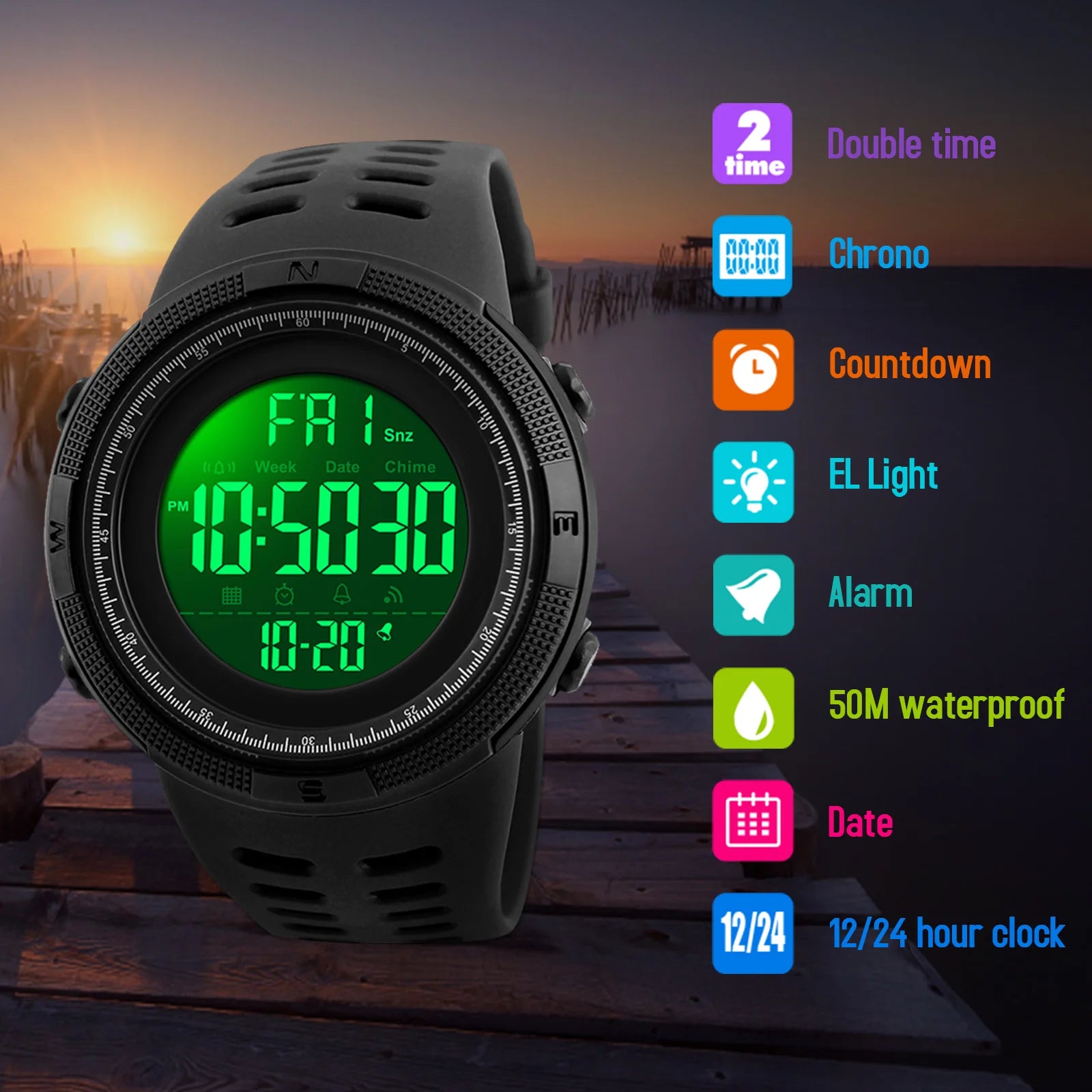 SKMEI Watch, Waterproof Digital Sport Watch for Men