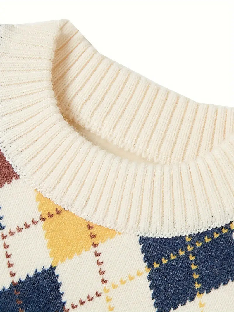 Boys Stylish Diamond Plaid Knit Sweater