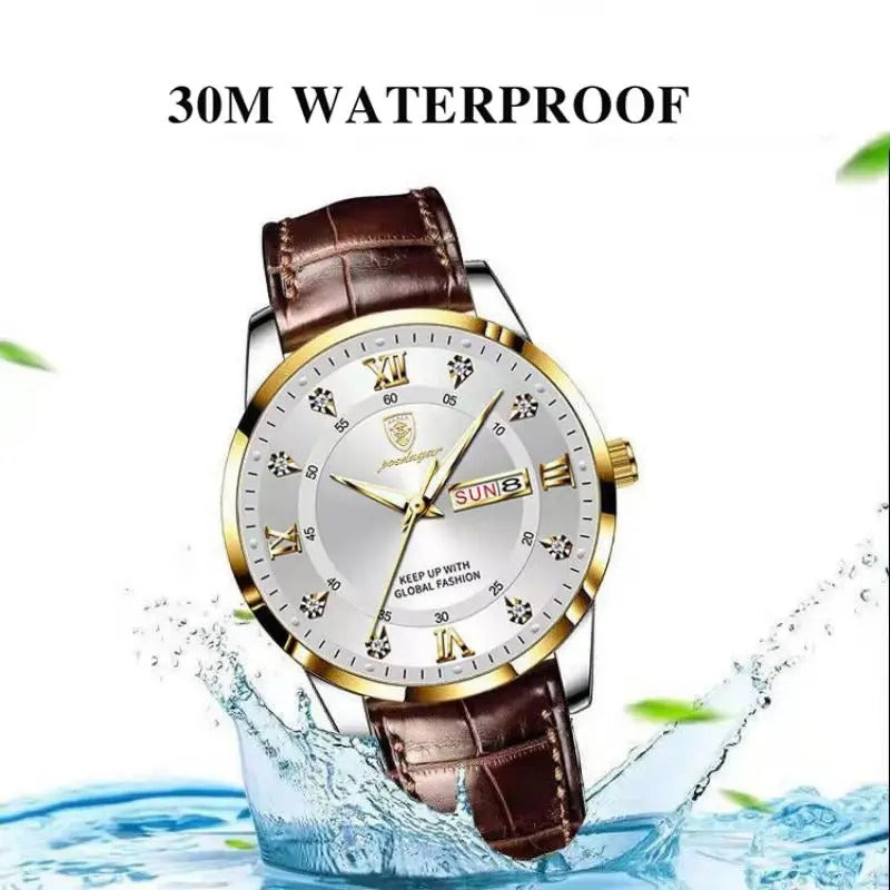 Men's Leather Quartz Watch Waterproof & Luminous