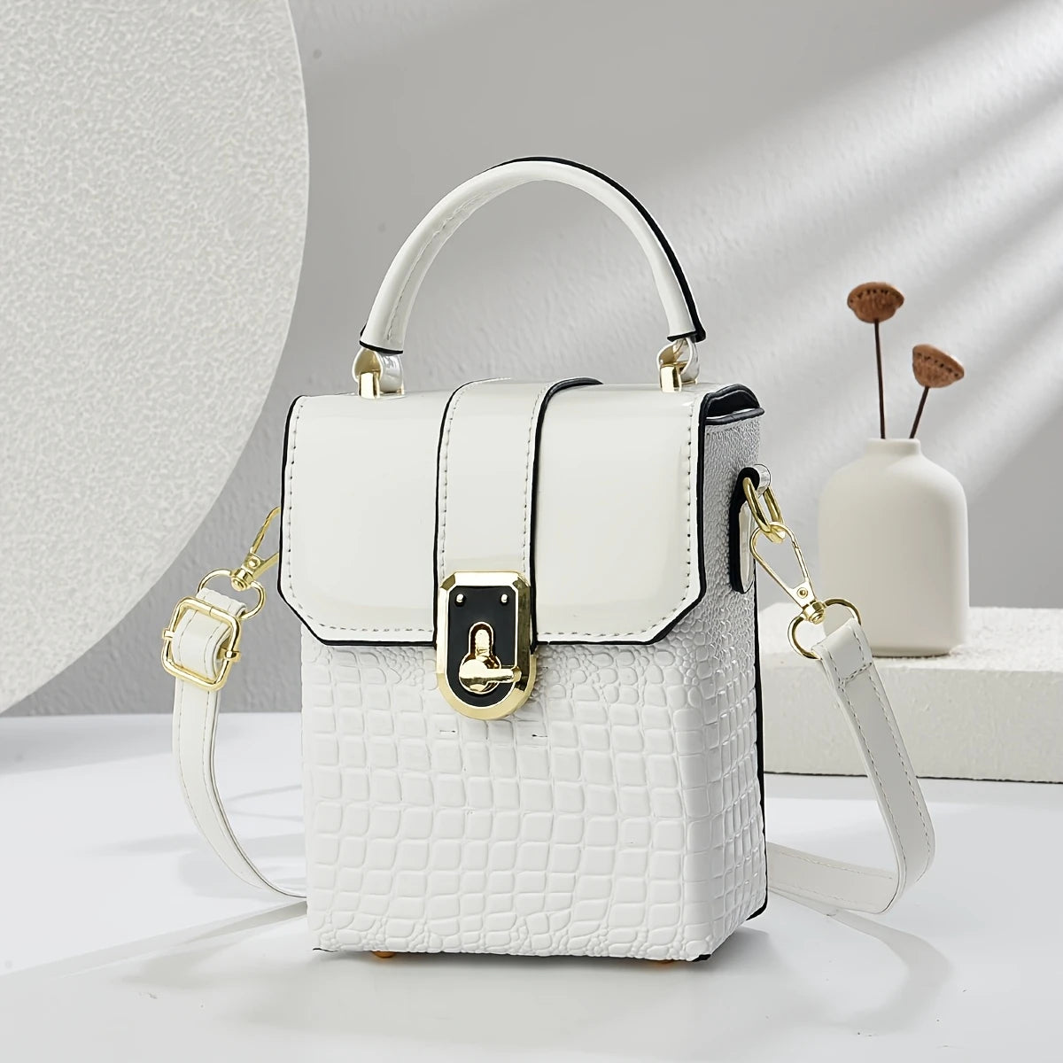 Mini Vintage Style Faux Crocodile-Print Shoulder Bag