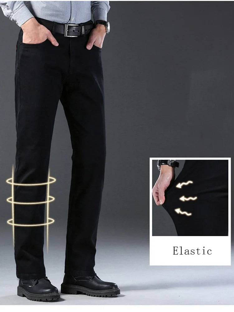 Men's Classic Pure Black Stretch Slim Fit Straight-Leg Denim Jeans