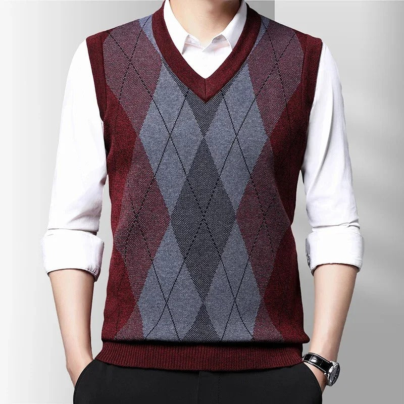 Men's V-Neck Knitted Wool Vest – Smart Casual Style