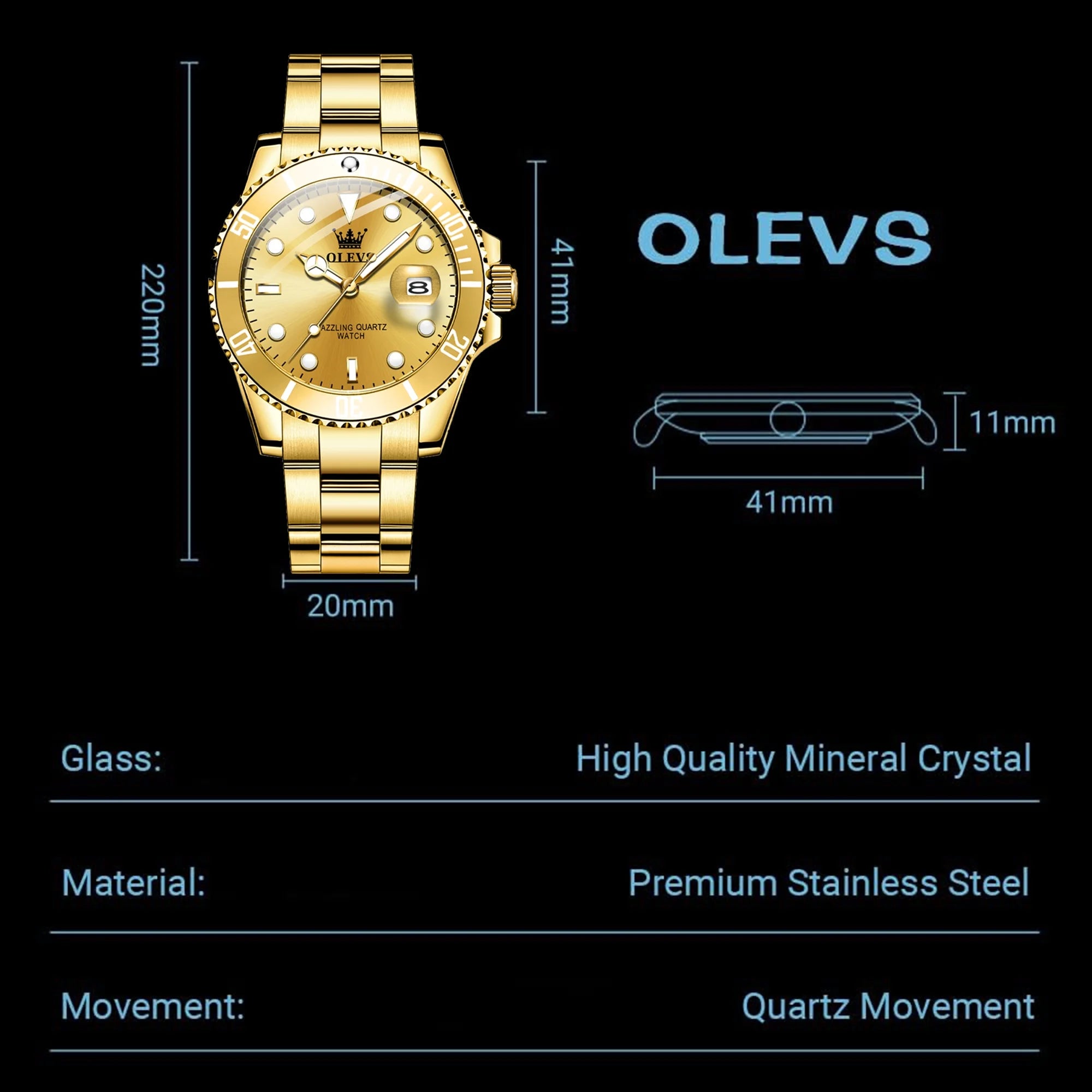 OLEVS Mens Watch Waterproof Luminous Date Watches