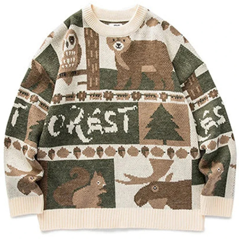 Winter Vintage Sweater Men Cute Bear Pullover