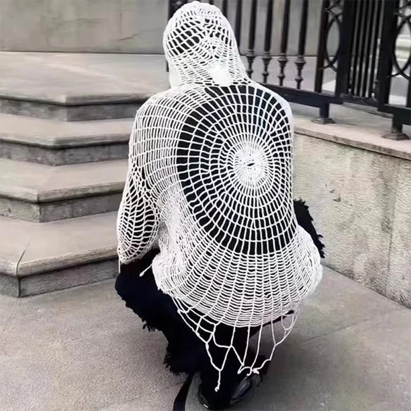Men's Spider Web Hollow Knit Hoodie Sweater