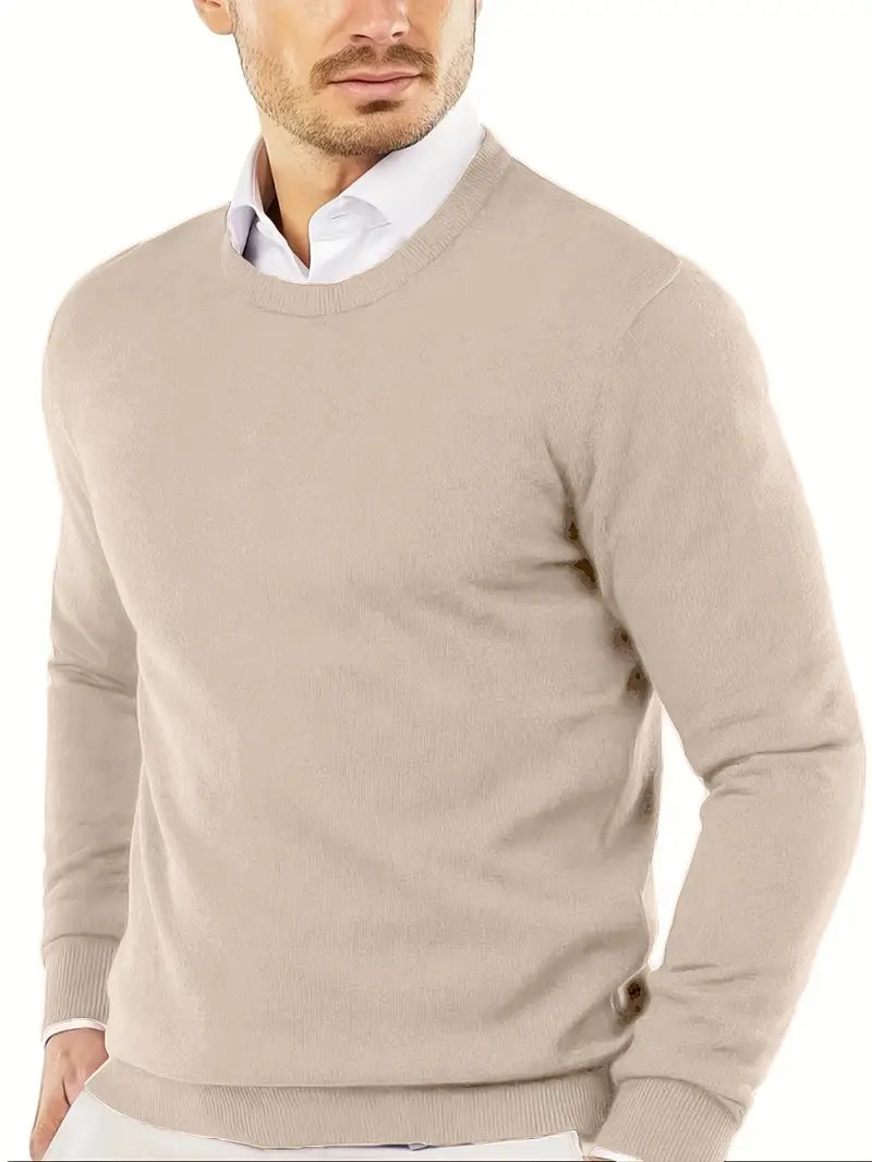 Men's Premium Solid Color Round Neck Knit Sweater