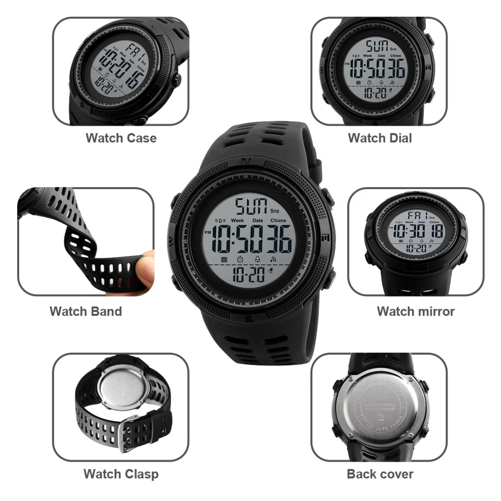 Men's Military Watch, Waterproof Digital Sports Alarm Backlit Classic Watch, Black Gold Red