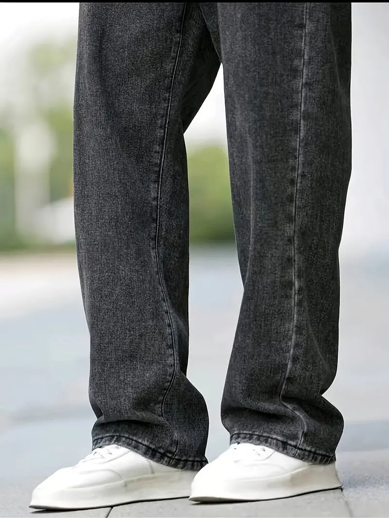 Men'S Loose Black Denim Pants