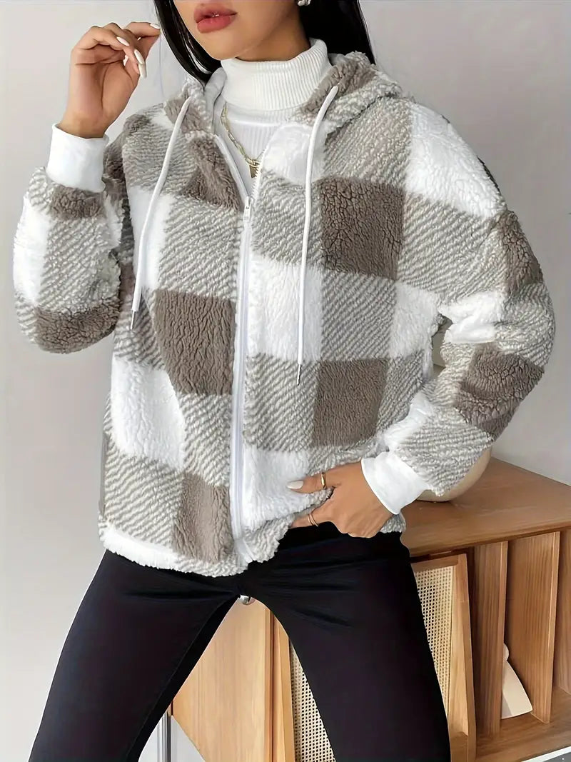 Fashion Warm Plush Coat Long-Sleeved Plaid Top