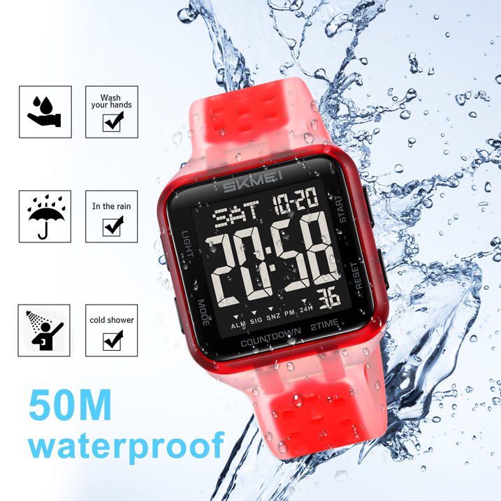 SKMEI Mens Digital Watch Outdoor Sports Waterproof Large Face Wrist Watches with LED Back Ligh/Alarm/Stopwatch