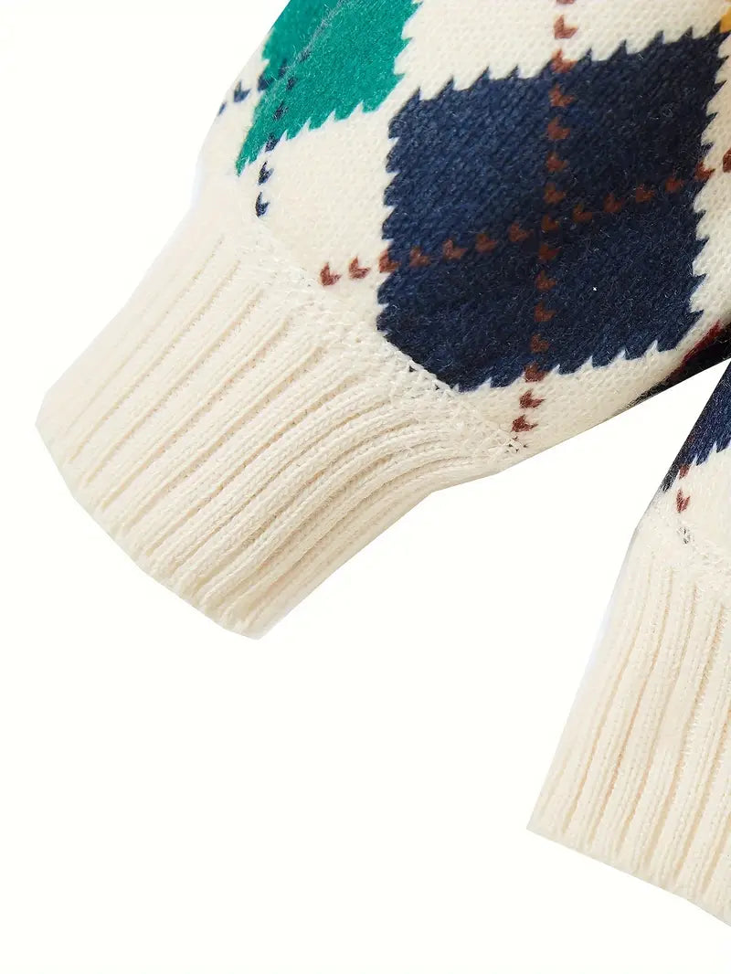 Boys Stylish Diamond Plaid Knit Sweater