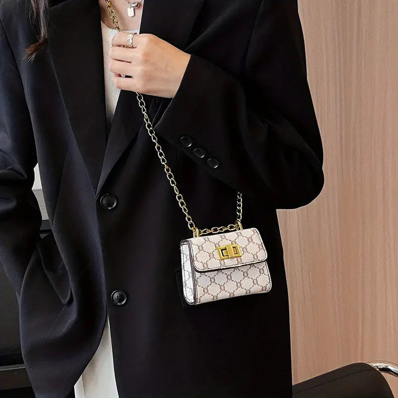 Mini Geometric Pattern Faux Leather Crossbody Bag
