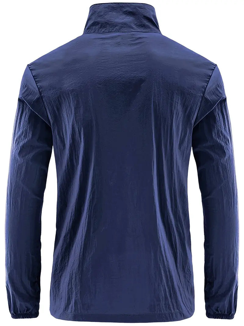 Men's Navy Blue Stand Collar Summer Jacket