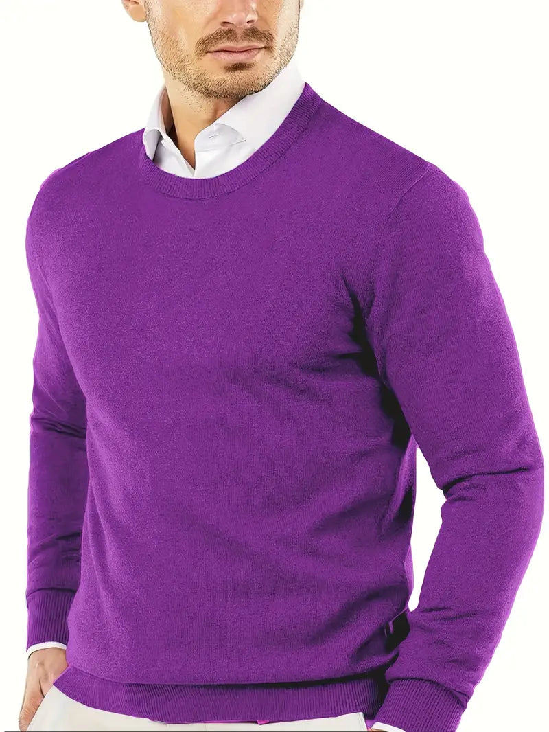 Men's Premium Solid Color Round Neck Knit Sweater