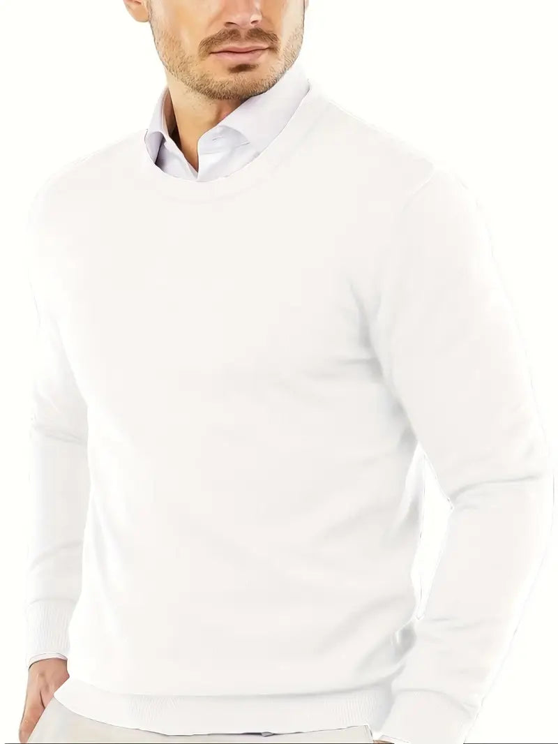 Men's Premium Solid Color Round Neck Knit Sweater
